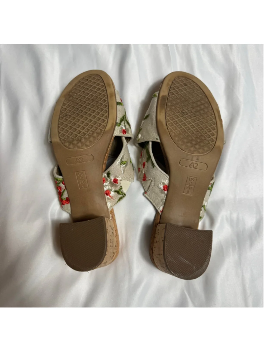 Women's A2 by Aerosoles Floral Embroidered Cork Wedge Sandals, Size 8, Beige